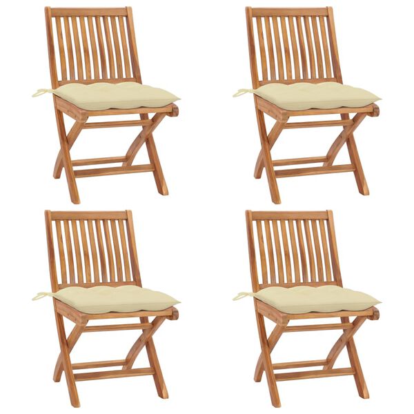vidaXL Folding Garden Chairs with Cushions 4 pcs Solid Teak Wood