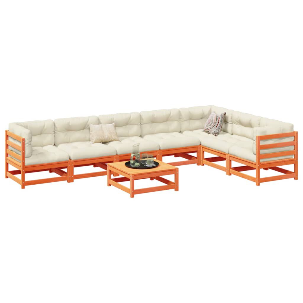 vidaXL 8 Piece Garden Sofa Set with Cushions Wax Brown Solid Wood Pine