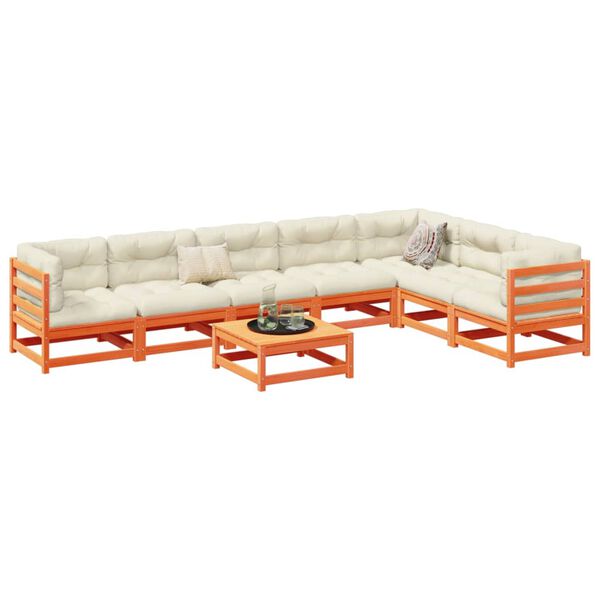 vidaXL 8 Piece Garden Sofa Set with Cushions Wax Brown Solid Wood Pine