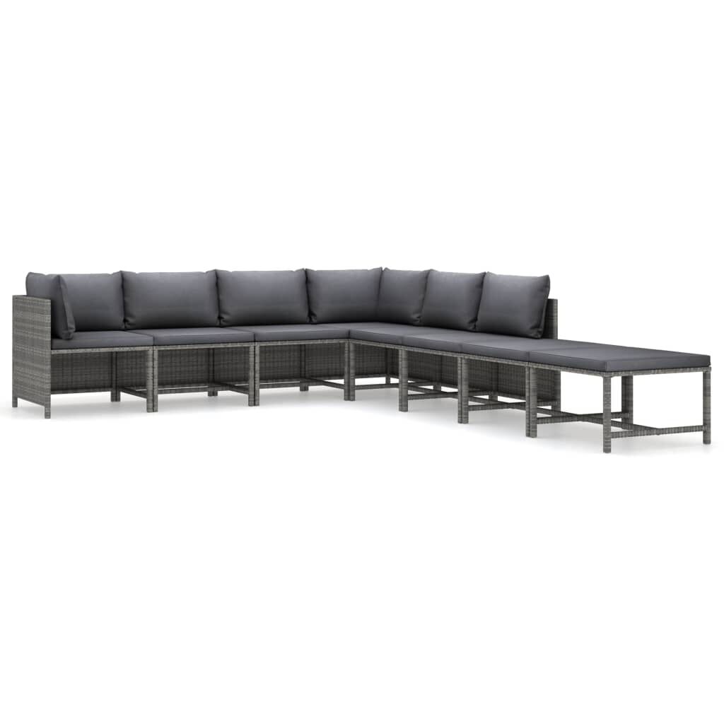 vidaXL 8 Piece Garden Lounge Set with Cushions Poly Rattan Grey