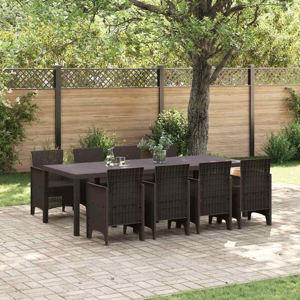 vidaXL Garden Dining Set 9 pcs Brown Polt rattan