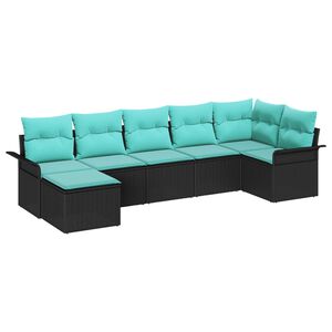 vidaXL Garden Sofa Set with Storage 7 pcs Black Poly Rattan