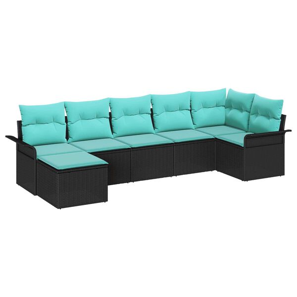 vidaXL Garden Sofa Set with Storage 7 pcs Black Poly Rattan