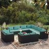 vidaXL 12 Piece Garden Lounge Set with Cushions Black Poly Rattan