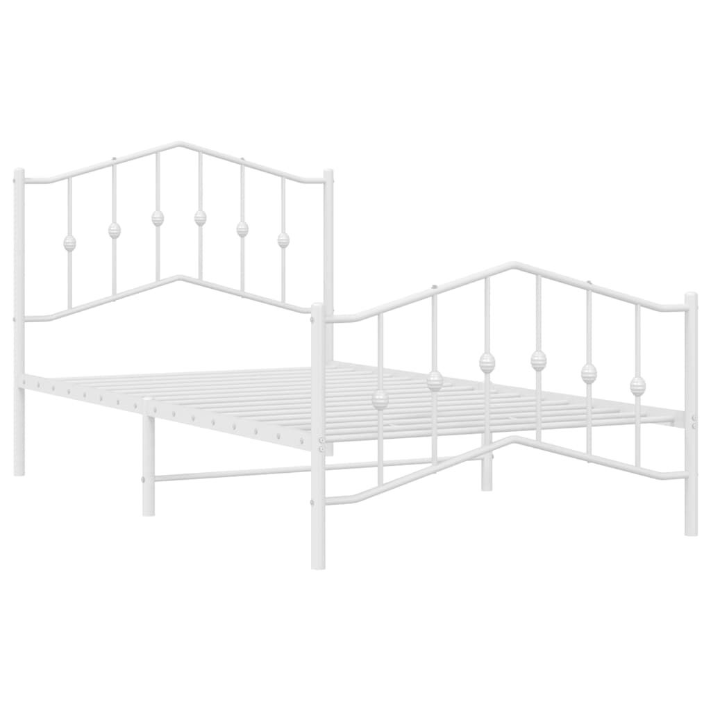 vidaXL Metal Bed Frame without Mattress with Footboard White 100x190cm