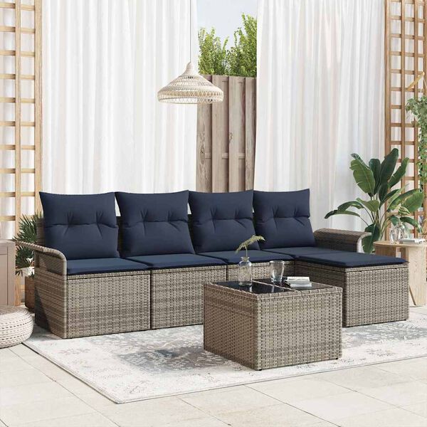 vidaXL Garden Sofa Set with Cushion 6 pcs Grey Poly Rattan