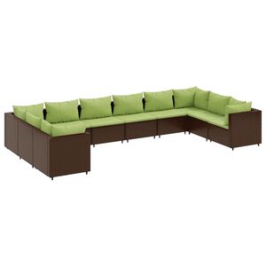 vidaXL 10 Piece Garden Lounge Set with Cushions Brown Poly Rattan