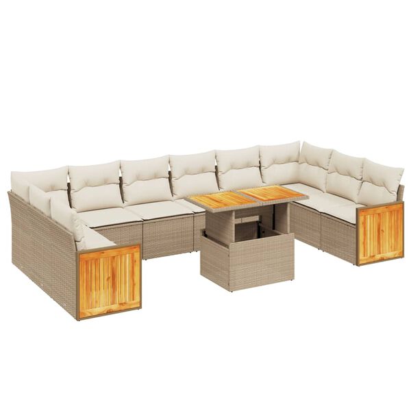 vidaXL 11 Piece Garden Sofa Set with Cushions Beige Poly Rattan
