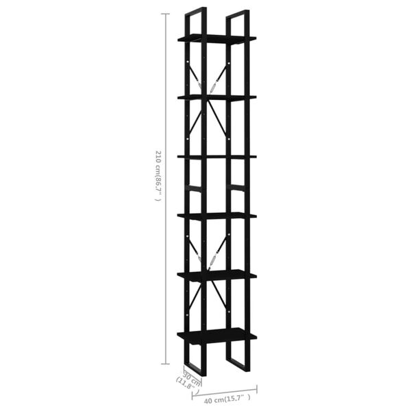 vidaXL 6-Tier Book Cabinet Black 40x30x210 cm Engineered Wood