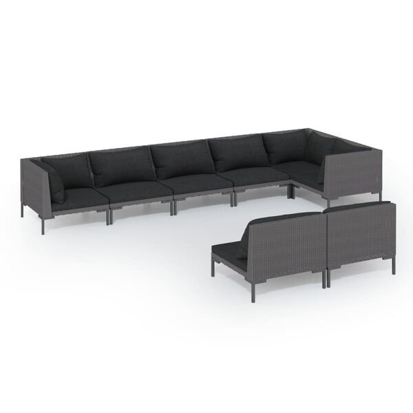 vidaXL 8 Piece Garden Lounge Set with Cushions Poly Rattan Dark Grey