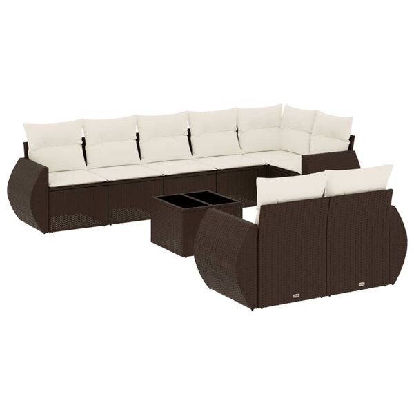 vidaXL 9 Piece Garden Sofa Set with Cushions Brown Poly Rattan