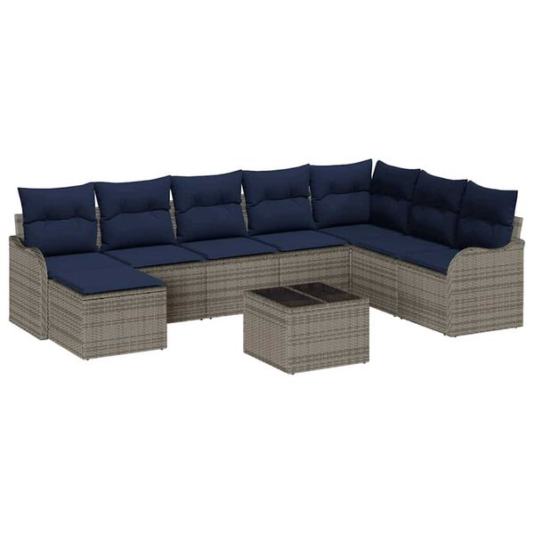 vidaXL Garden Sofa Set 9 pcs Grey Poly rattan