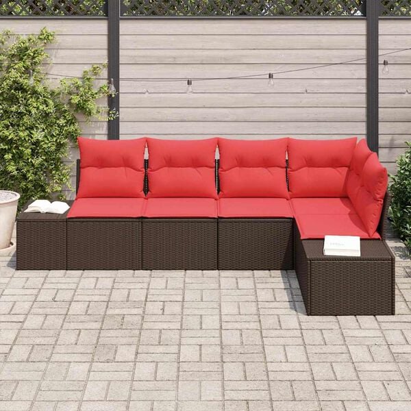 vidaXL Garden Sofa Set with Cushion 5 pcs Brown Poly Rattan