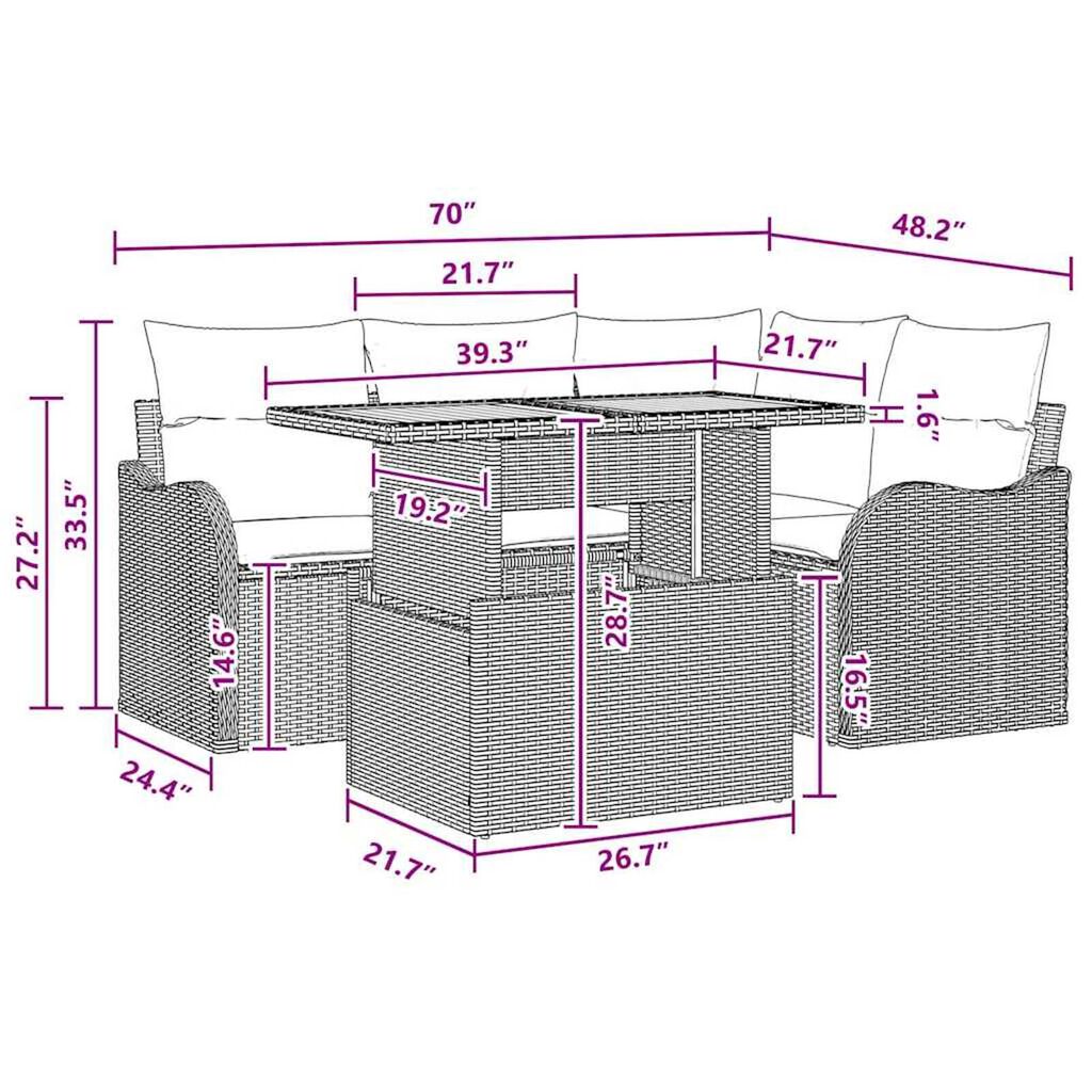 vidaXL Garden Sofa Set 5 pcs Grey and navy blue 100 x 55 x 73 cm