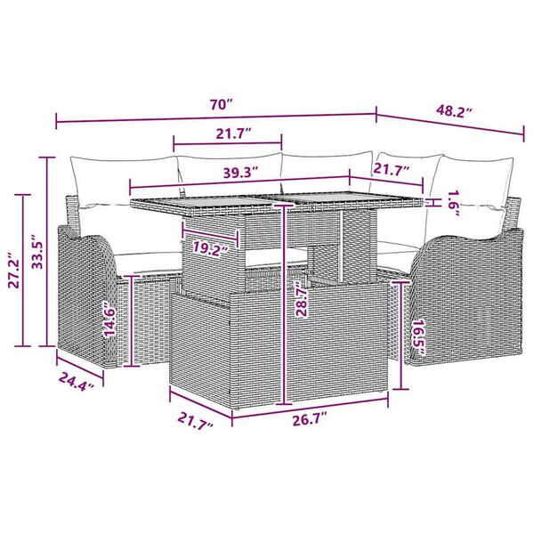 vidaXL Garden Sofa Set 5 pcs Grey and navy blue 100 x 55 x 73 cm