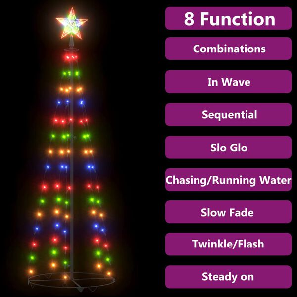 vidaXL Christmas Cone Tree Colourful 84 LEDs Decoration 50x150 cm