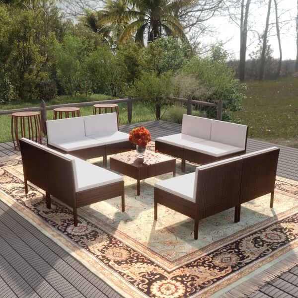 vidaXL 9 Piece Garden Lounge Set with Cushions Poly Rattan Brown