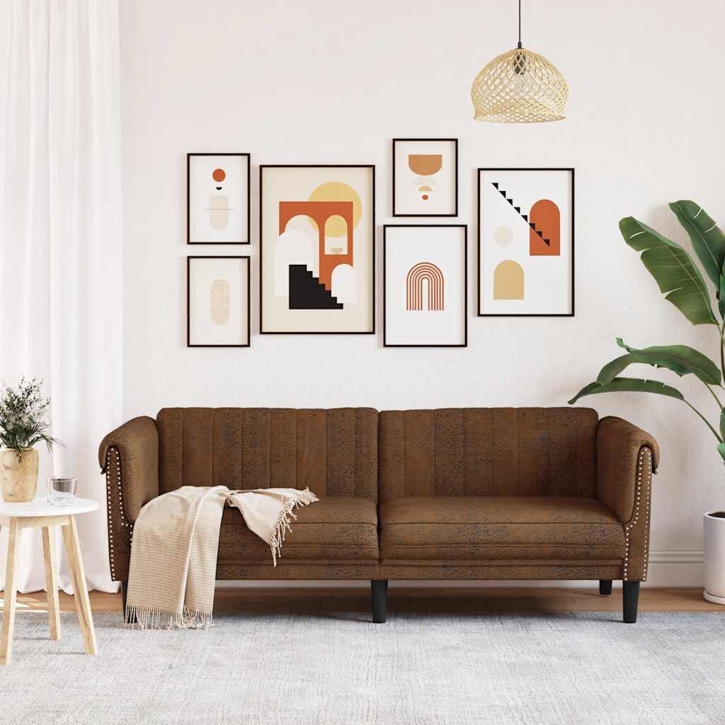 vidaXL Sofa 3-Seater Brown Faux Suede Leather