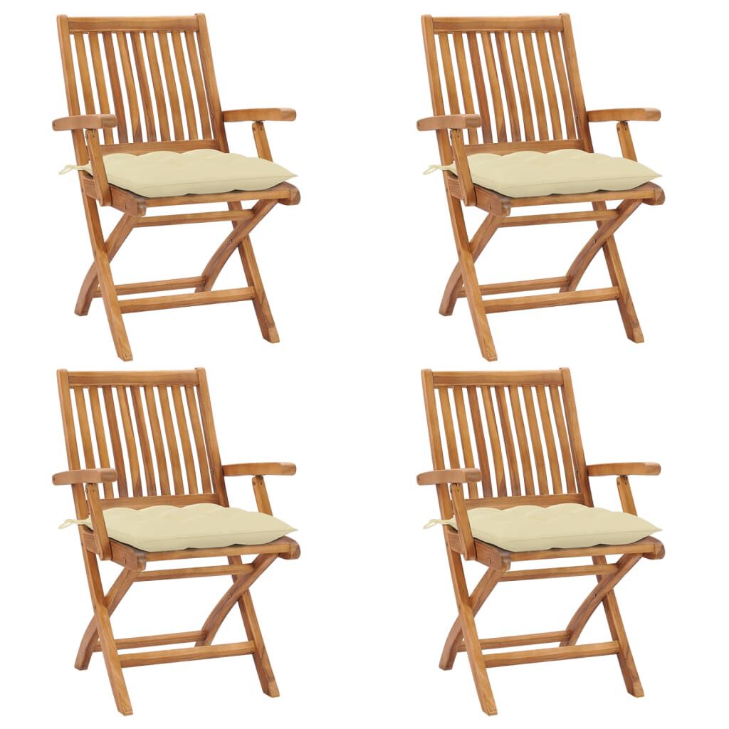 vidaXL Folding Garden Chairs with Cushions 4 pcs Solid Teak Wood