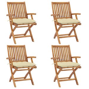 vidaXL Folding Garden Chairs with Cushions 4 pcs Solid Teak Wood