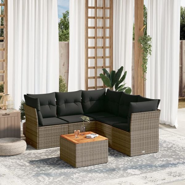 vidaXL 6 Piece Garden Sofa Set with Cushions Grey Poly Rattan