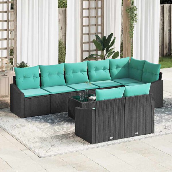 vidaXL Garden Sofa Set 9 pcs Black and Turquoise Poly Rattan