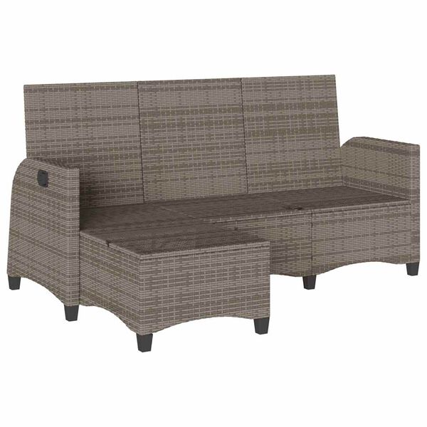 vidaXL Reclining Garden Sofa with Cushions L-shaped Grey Poly Rattan