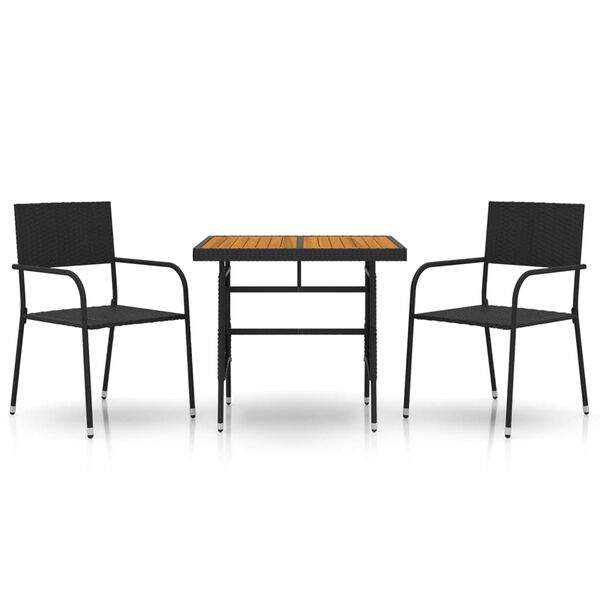 vidaXL 3 Piece Outdoor Dining Set Poly Rattan Black