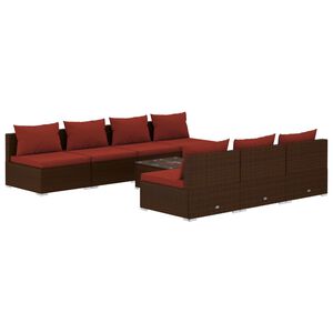 vidaXL 8 Piece Garden Lounge Set with Cushions Poly Rattan Brown