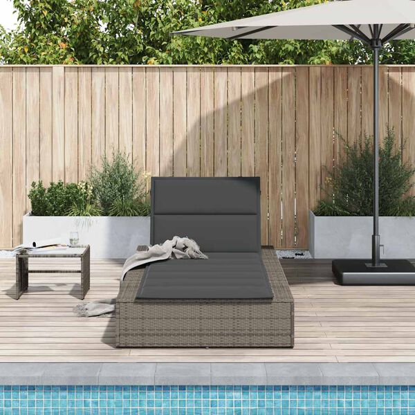 vidaXL Sunbed with Floating Cushion Grey Poly Rattan