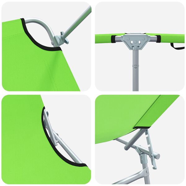 vidaXL Folding Sun Lounger with Canopy Steel Apple Green