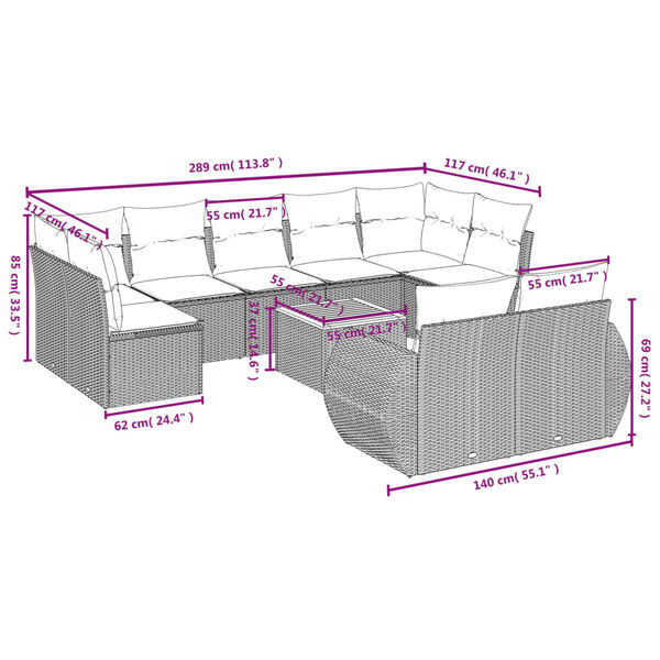 vidaXL 10 Piece Garden Sofa Set with Cushions Grey Poly Rattan