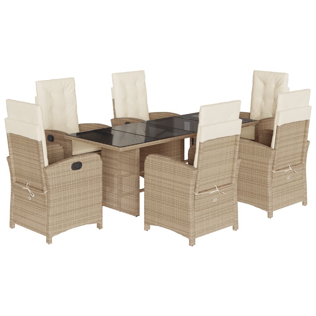 vidaXL 7 Piece Garden Dining Set with Cushions Beige Poly Rattan