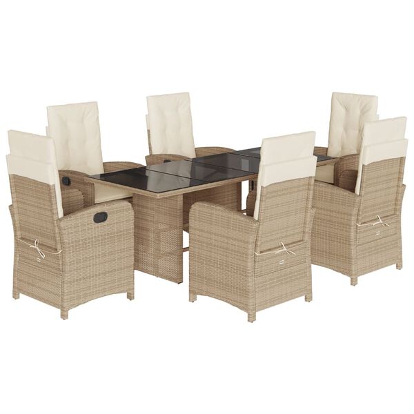 vidaXL 7 Piece Garden Dining Set with Cushions Beige Poly Rattan