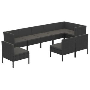 vidaXL 9 Piece Garden Lounge Set with Cushions Poly Rattan Black