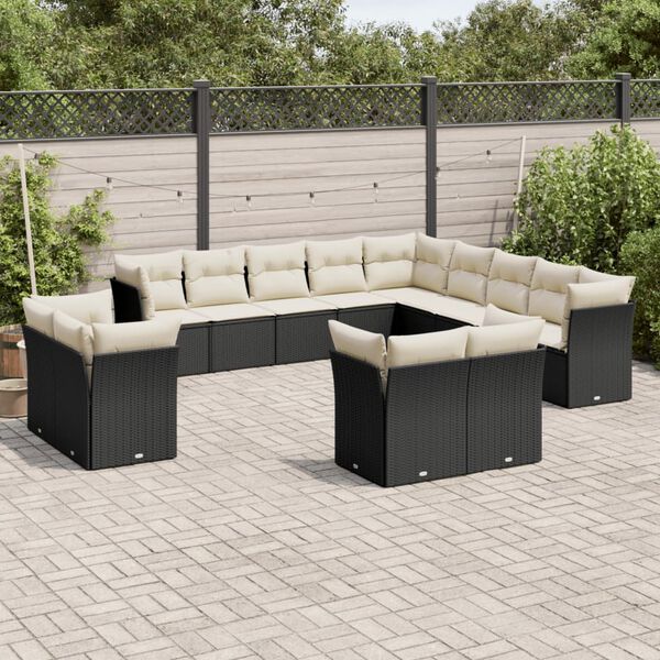 vidaXL 13 Piece Garden Sofa Set with Cushions Black Poly Rattan