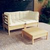 vidaXL 3 Piece Garden Lounge Set with Cream Cushions Pinewood