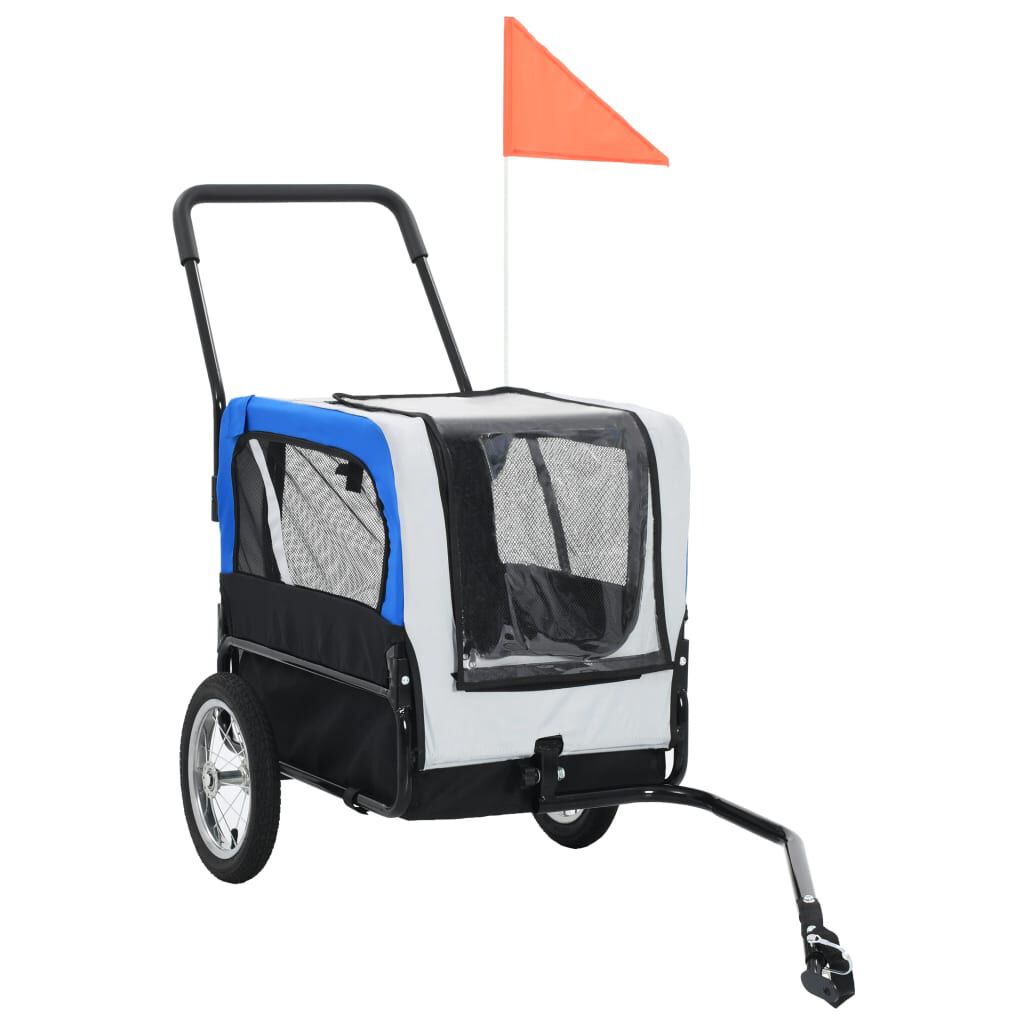 vidaXL 2-in-1 Pet Bike Trailer & Jogging Stroller Grey and Blue
