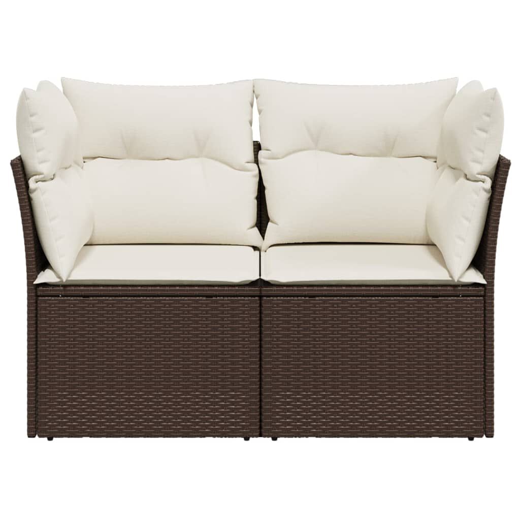 vidaXL Garden Sofa with Cushions 2-Seater Brown Poly Rattan