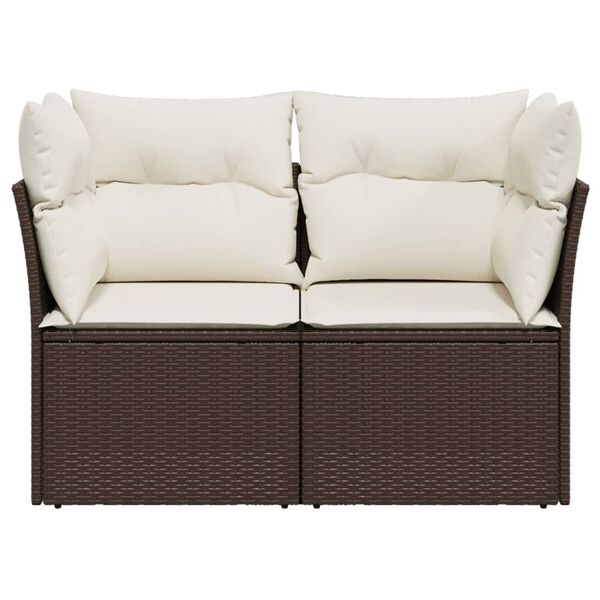 vidaXL Garden Sofa with Cushions 2-Seater Brown Poly Rattan