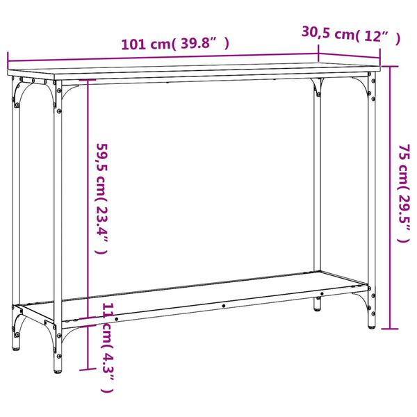 vidaXL Console Table Smoked Oak 101x30.5x75 cm Engineered Wood