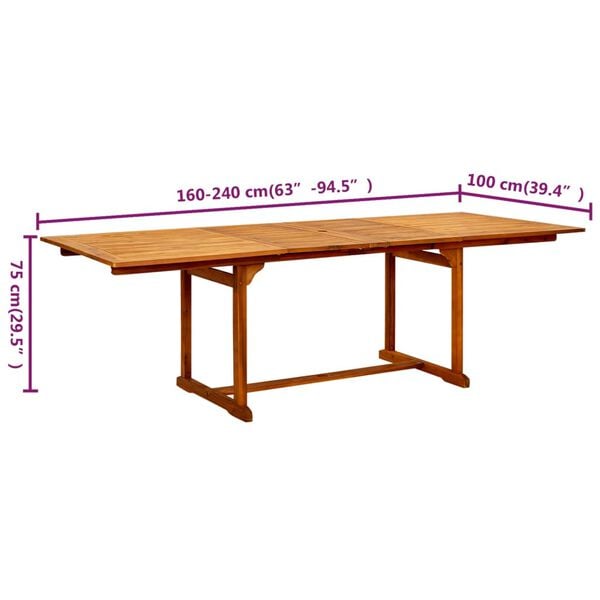 vidaXL Garden Dining Table (160-240)x100x75 cm Solid Acacia Wood