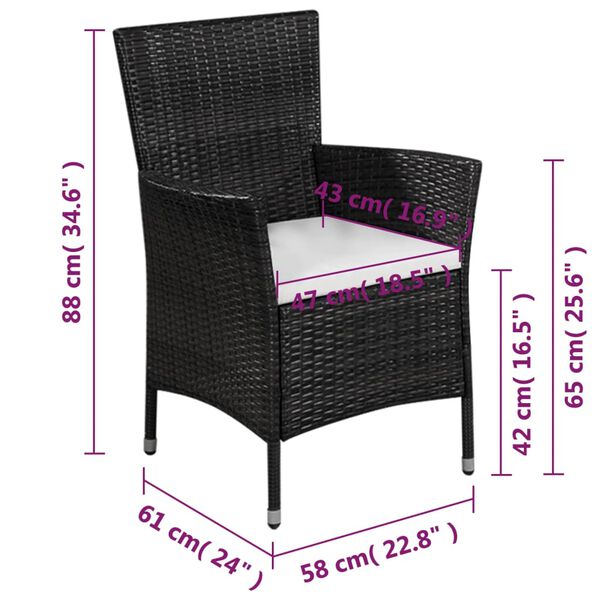 vidaXL 3 Piece Bistro Set Poly Rattan Black