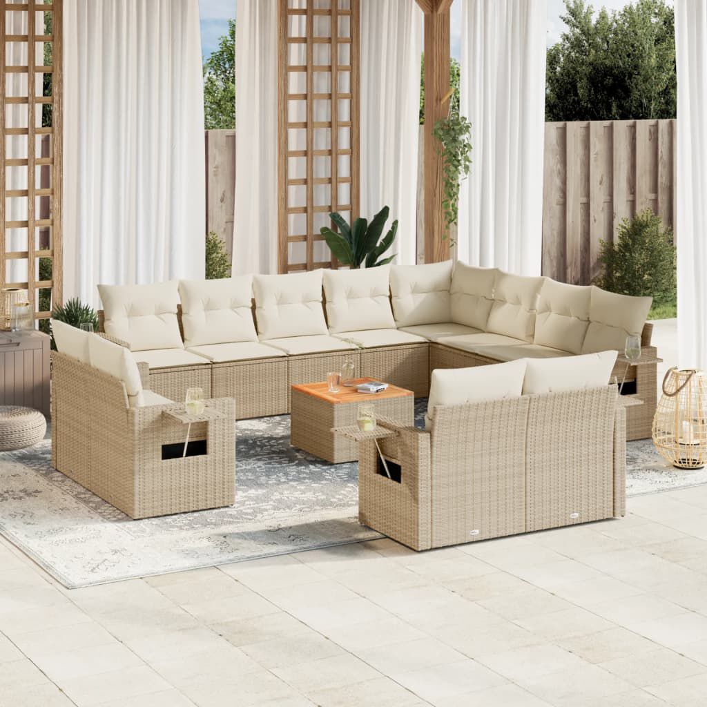 vidaXL 13 Piece Garden Sofa Set with Cushions Beige Poly Rattan
