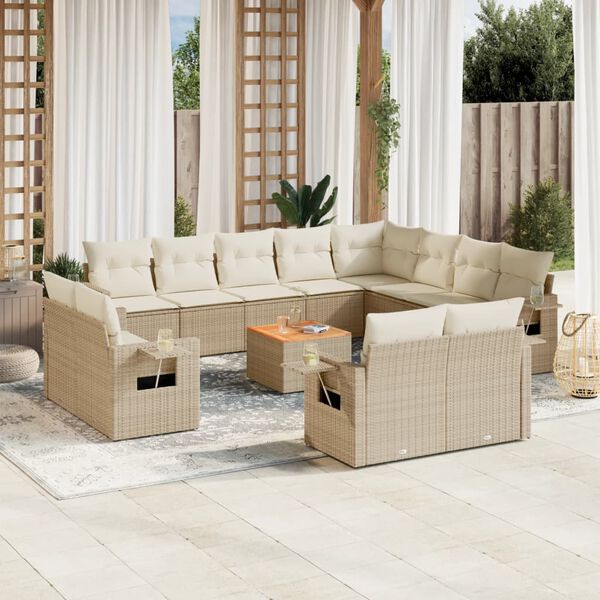 vidaXL 13 Piece Garden Sofa Set with Cushions Beige Poly Rattan
