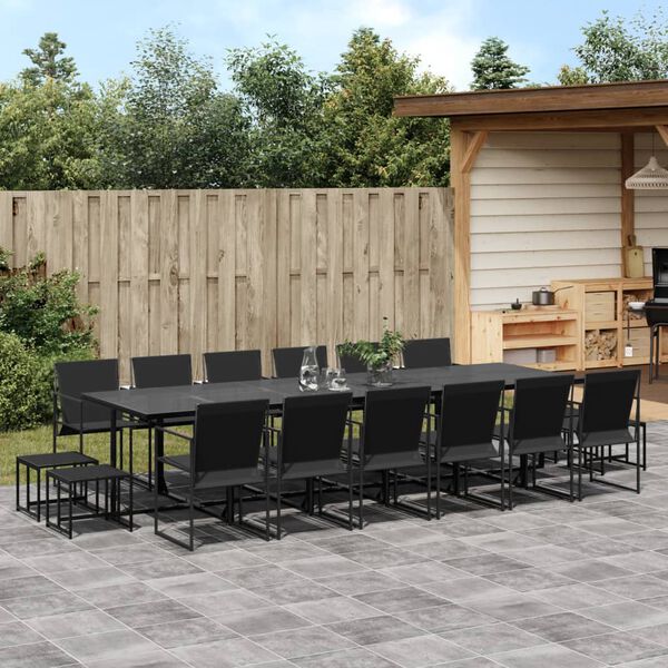 vidaXL 17 Piece Garden Dining Set Black Textilene