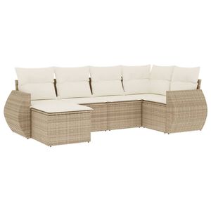 vidaXL 6 Piece Garden Sofa Set with Cushions Beige Poly Rattan