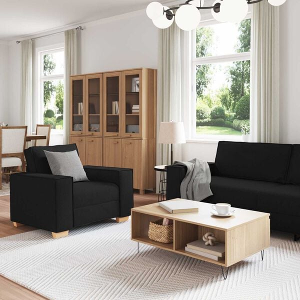 vidaXL Sofa Set with Cushion 3 pcs Black 220 x 78 x 84 cm Fabric