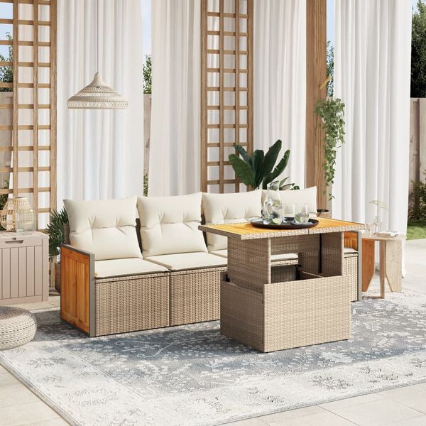 vidaXL 5 Piece Garden Sofa Set with Cushions Beige Poly Rattan