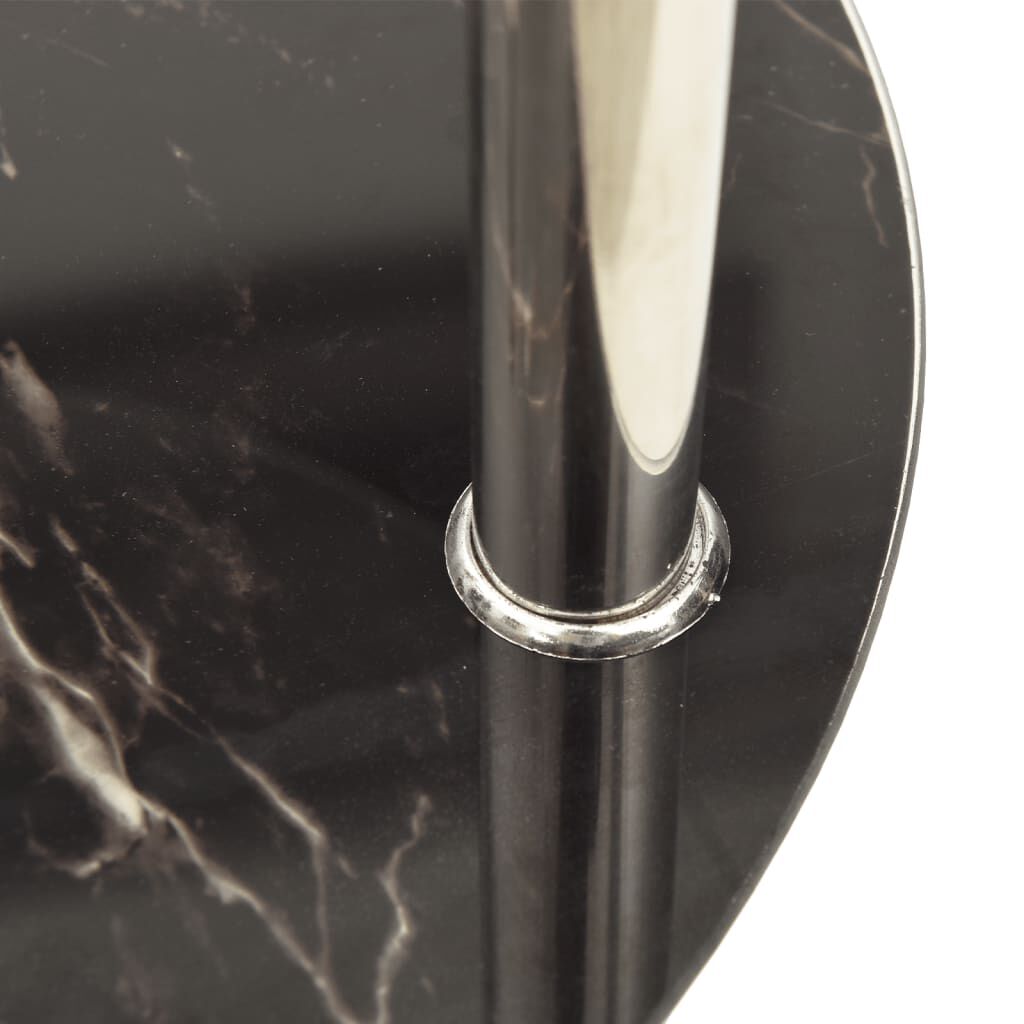 vidaXL 2-Tier Side Table Transparent & Black Marble 38 cm Tempered Glass